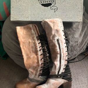 Freebird by Steven Lace Up Boots in Tan and Black